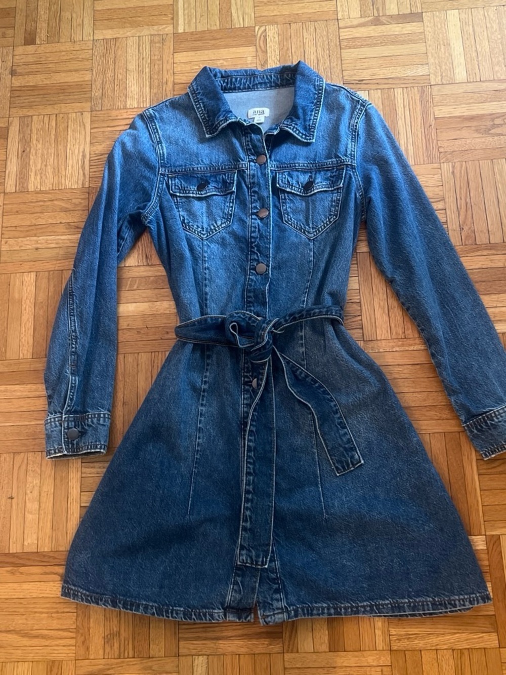a.n.a Blue Denim Button-Front Tie-Waist Dress